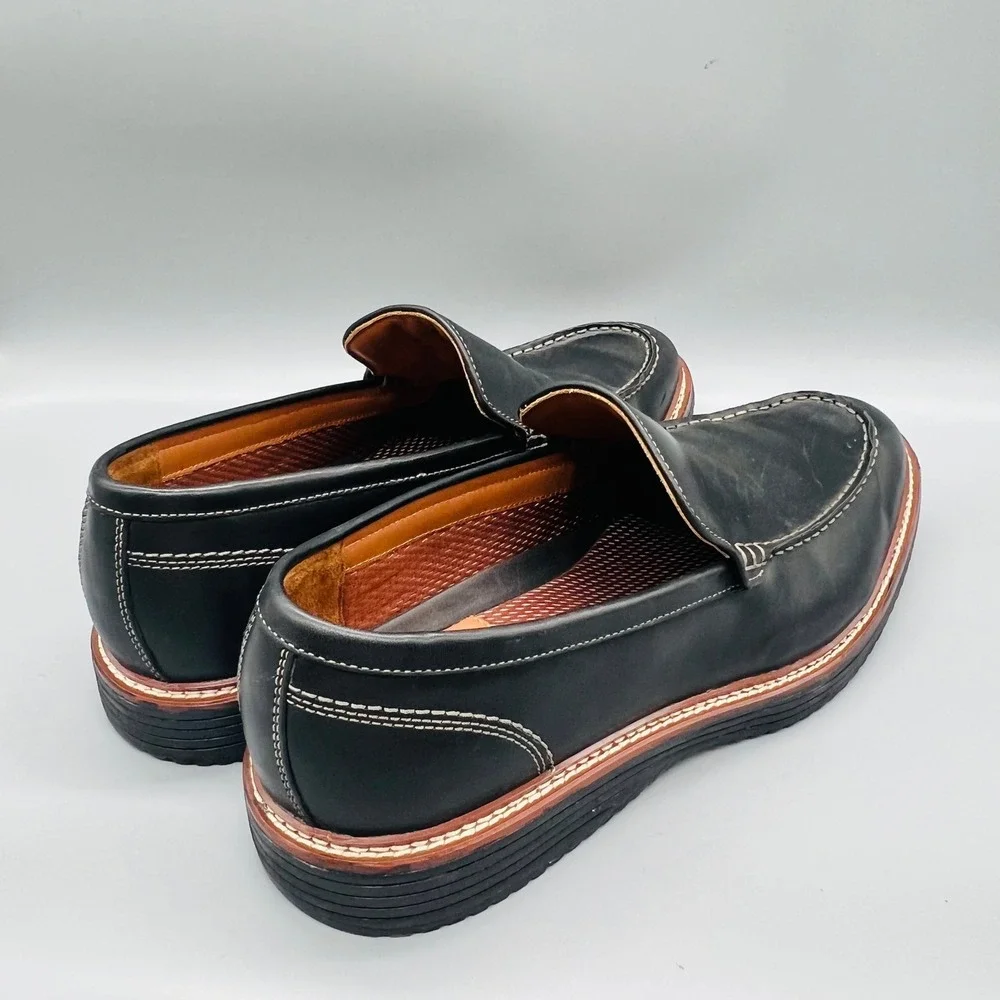 Johnston & Murphy Leather Loafers Mens 12 Black Slip On Casual Comfort Preppy